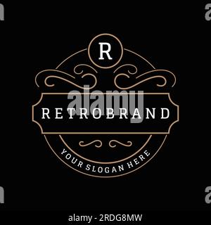 Minimalistisches und elegantes Dekorationslogo. Luxuriöses dekoratives Logo für Geschäfte, Hochzeiten, Abzeichen, Restaurants, Hotels, Boutiquen und Mode. Stock Vektor