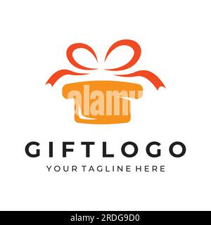 Logo oder Geschenk in Geschenkbox mit Band, Buchstabe G und Geschenken. Logo für Überraschung, valentinstag, Geburtstag, Souvenirladen, Party und Geschäft. Stock Vektor