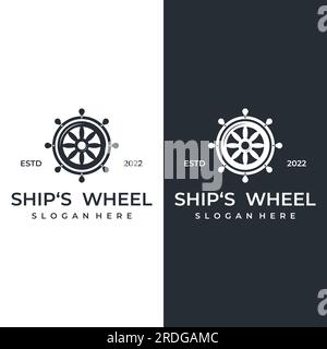 Kreuzfahrtruder-Logo mit Meereswellen, Retro-Seilen und Ankerplätzen. Logo für Unternehmen, Matrosen, Segeln. Stock Vektor