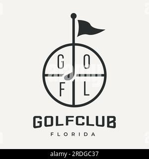 Flaggensymbol mit Golf-Stick-Logo Golf Country Club einfacher Designvektor Stock Vektor