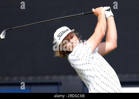 Australiens Cameron Smith holt sich am zweiten Tag der Open im Royal Liverpool, Wirral, den 3. Platz. Bilddatum: Freitag, 21. Juli 2023. Stockfoto