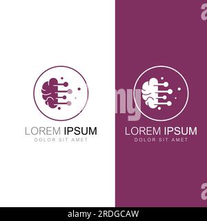Brain Logo. Brain Logo mit Kombination von Technologie und Hirnteil Nervenzellen, mit Vektordesign-Konzept. Stock Vektor