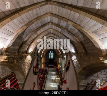 Corstorphine Old Parish Church, Edinburgh, Schottland, Großbritannien, 21. Juli 2023. Das Innere der mittelalterlichen Kirche. Kredit: Sally Anderson/Alamy Live News Stockfoto