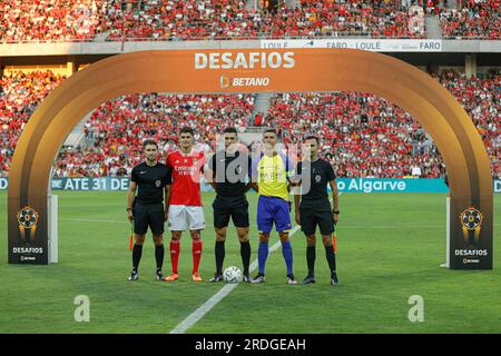 Faro, Portugal. 20. Juli 2023. Cristiano Ronaldo von Al Nassr und Antonio Silva von Benfica spielten am 20 2023. Juli während des Algarve-Cup-Spiels zwischen Al Nassr und Benfica im Algarve-Stadion in Faro, Spanien. (Foto: Antonio Pozo/Pressinphoto) Kredit: PRESSINPHOTO SPORTS AGENCY/Alamy Live News Stockfoto