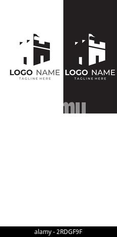 Silhouette des Burglogos, Burglogo mit Schildkombination. Stock Vektor