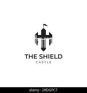 Silhouette des Burglogos, Burglogo mit Schildkombination. Stock Vektor