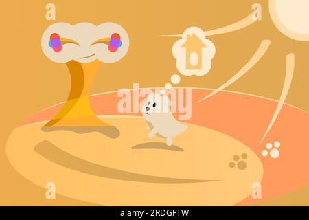 Ein kleiner Hund träumt von einem Haus. Hund im Sommer. Hundevektor. Sommerlandschaft. Stock Vektor