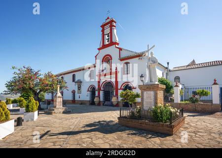 Heiligtum Los Remedios und Statue Padre Cerezo - Olvera, Andalusien, Spanien Stockfoto