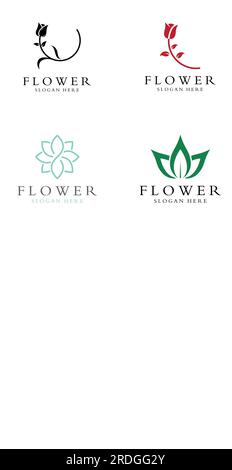 Logos von Blumen, Rosen, Lotusblumen und anderen Arten von Blumen. Durch Verwendung des Konzepts der Vektorkonstruktion. Stock Vektor