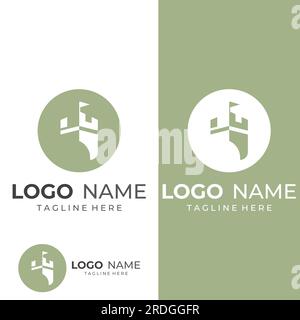 Silhouette des Burglogos, Burglogo mit Schildkombination. Stock Vektor