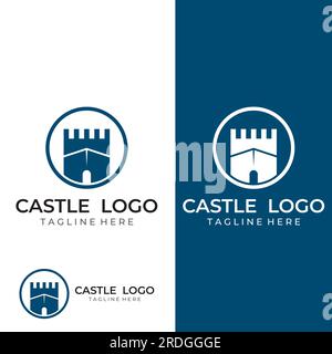 Silhouette des Burglogos, Burglogo mit Schildkombination. Stock Vektor