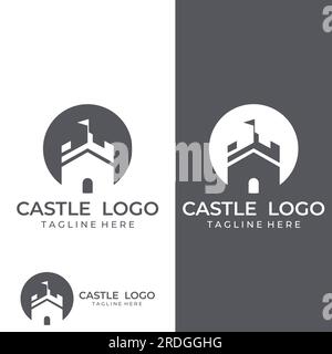 Silhouette des Burglogos, Burglogo mit Schildkombination. Stock Vektor