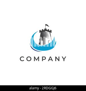 Silhouette des Burglogos, Burglogo mit Schildkombination. Stock Vektor