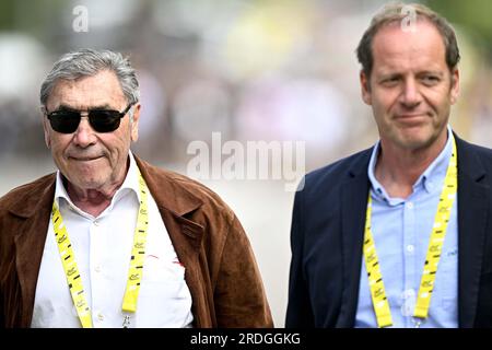 Poligny, Frankreich. 21. Juli 2023. Ehemaliger belgischer Radfahrer Eddy Merckx, Bild nach Etappe 19 des Radrennens Tour de France von Moirans-en-Montagne nach Poligny (172, 8 km), Frankreich, Freitag, 21. Juli 2023. Die diesjährige Tour de France findet vom 01. Bis 23. Juli 2023 statt. BELGA FOTO JASPER JACOBS Kredit: Belga News Agency/Alamy Live News Stockfoto