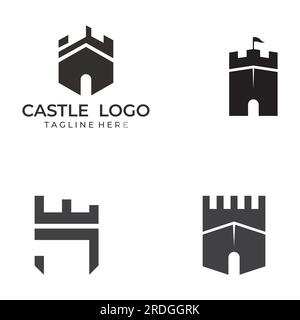 Silhouette des Burglogos, Burglogo mit Schildkombination. Stock Vektor