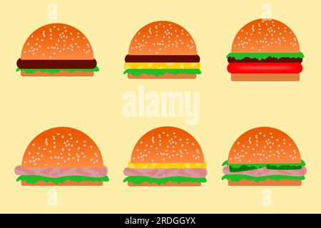 Burger-Set. Burger-Vektor. Fast Food-Set: Cheeseburger, Hamburger Stock Vektor