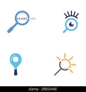 Logo-Suche oder -Suche, Logo-Suche nach Kombination, Lab, Mond, Standort, Check, Wellen und Sonne. Logo mit einfacher Bearbeitung. Stock Vektor