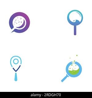 Logo-Suche oder -Suche, Logo-Suche nach Kombination, Lab, Mond, Standort, Check, Wellen und Sonne. Logo mit einfacher Bearbeitung. Stock Vektor
