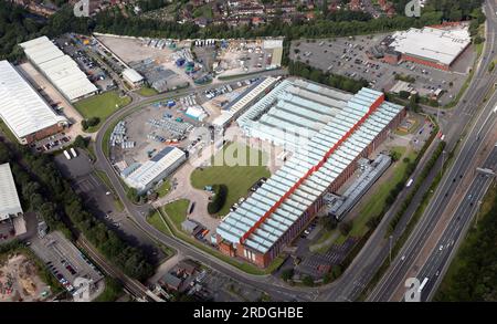 Luftaufnahme der Druckerei Reach Printing Services (Oldham) Ltd in Chadderton, Oldham, Großraum Manchester Stockfoto