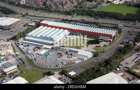 Luftaufnahme der Druckerei Reach Printing Services (Oldham) Ltd in Chadderton, Oldham, Großraum Manchester Stockfoto