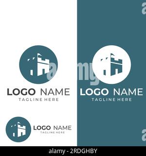 Silhouette des Burglogos, Burglogo mit Schildkombination. Stock Vektor