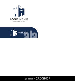 Silhouette des Burglogos, Burglogo mit Schildkombination. Stock Vektor