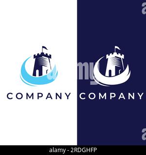 Silhouette des Burglogos, Burglogo mit Schildkombination. Stock Vektor