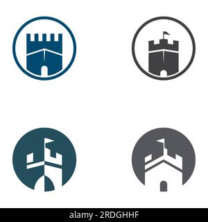 Silhouette des Burglogos, Burglogo mit Schildkombination. Stock Vektor