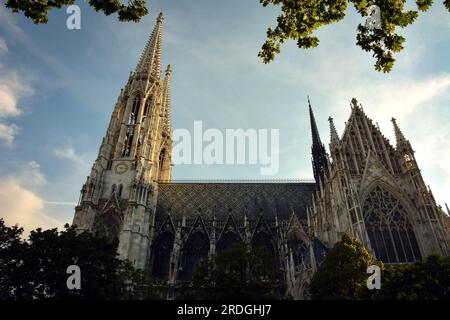 Wiener Votivkirche in einem natürlichen Rahmen - Österreich Stockfoto