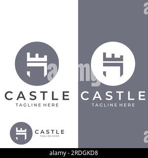 Silhouette des Burglogos, Burglogo mit Schildkombination. Stock Vektor