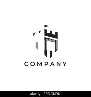 Silhouette des Burglogos, Burglogo mit Schildkombination. Stock Vektor