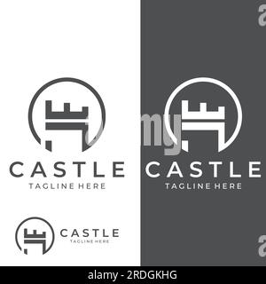 Silhouette des Burglogos, Burglogo mit Schildkombination. Stock Vektor