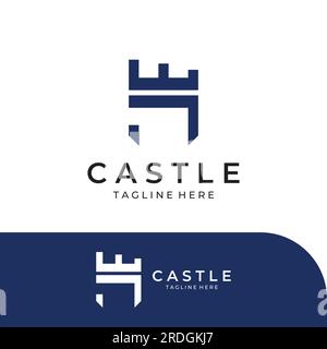 Silhouette des Burglogos, Burglogo mit Schildkombination. Stock Vektor