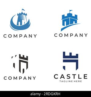 Silhouette des Burglogos, Burglogo mit Schildkombination. Stock Vektor