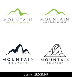 Blick auf die Berglandschaft, minimalistisches Design. Logo für Fotografen, Kletterer und Abenteurer. Stock Vektor