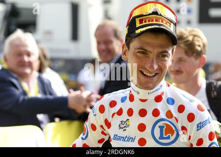 Poligny, Frankreich. 21. Juli 2023. Italienischer Giulio Ciccone von Lidl-Trek, abgebildet nach Stufe 19 des Radrennens Tour de France von Moirans-en-Montagne nach Poligny (172, 8 km), Frankreich, Freitag, 21. Juli 2023. Die diesjährige Tour de France findet vom 01. Bis 23. Juli 2023 statt. BELGA FOTO DAVID PINTENS Kredit: Belga News Agency/Alamy Live News Stockfoto