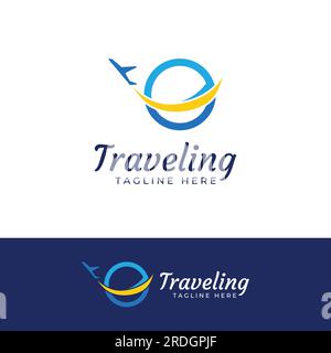 Reisebüro Logo Design und Sommerurlaub mit Flugzeug. Stock Vektor