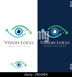 Modernes, farbenfrohes abstraktes Logo, digitale Vision, optische Vision, Technologievision, Planetensicht und Vision Center. Stock Vektor