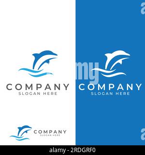 Delphin-Logo. Delfine springen auf den Wellen des Meeres oder des Strandes. Stock Vektor