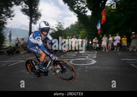 Domancy, Frankreich 18. Juli 2023: JULIAN ALAPHILIPPE (SOUDAL QUICK-STEP BEL) im Zeitversuch bei Tour de France. Stockfoto