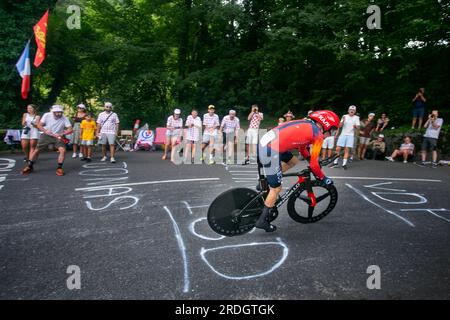 Domancy, Frankreich 18. Juli 2023: CARLOS RODRIGUEZ CANO (INEOS GRENADIERS GBR) im Zeitversuch bei Tour de France. Stockfoto