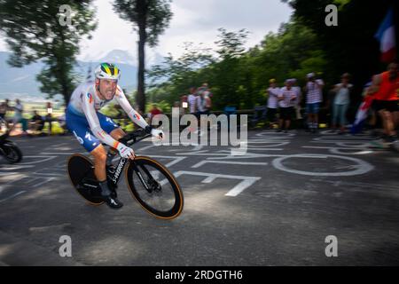 Domancy, Frankreich 18. Juli 2023: PIERRE LATOUR (TOTALENERGIES FRA) im Zeitversuch bei Tour de France. Stockfoto