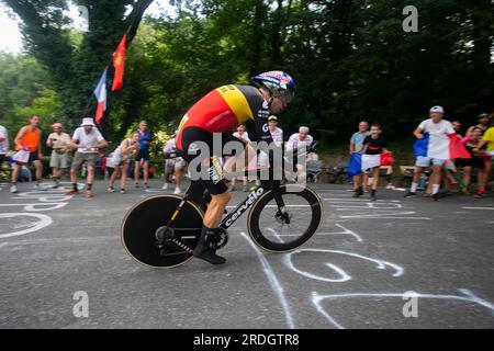 Domancy, Frankreich 18. Juli 2023: WOUT VAN AERT (JUMBO-VISMA NED) im Zeitversuch bei Tour de France. Stockfoto