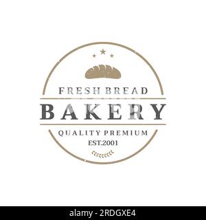 Logo-Vorlage für Retro-Weizenbrot. Abzeichen für Bäckerei, hausgemachte Bäckerei, Restaurant oder Café, Patisserie, Geschäft. Stock Vektor