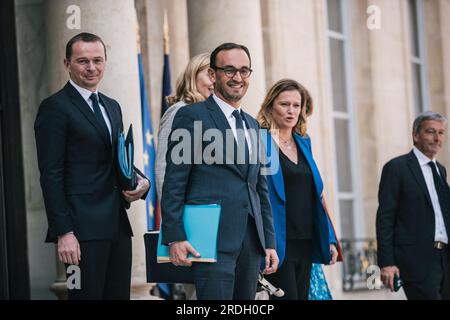 Paris, Frankreich. 01. Juni 2023. Thomas Cazenave, der nach dem Ministerrat im Elysée-Palast neu ernannte französische Staatsminister für öffentliche Finanzen. Frankreich. Paris, 21. Juli 2023.Foto von Jeremy Paoloni/ABACAPRESS.COM Kredit: Abaca Press/Alamy Live News Stockfoto