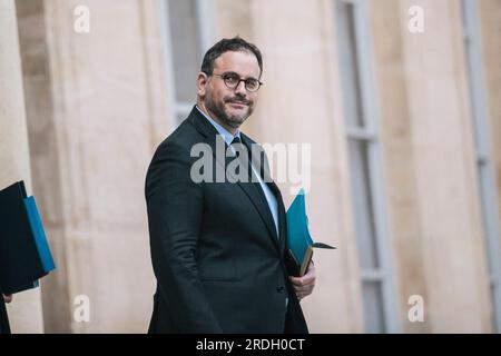 Paris, Frankreich. 01. Juni 2023. Aurelien Rousseau, nach dem Ministerrat im Elysée-Palast neu ernannter Minister für Gesundheit und Prävention. Frankreich. Paris, 21. Juli 2023.Foto von Jeremy Paoloni/ABACAPRESS.COM Kredit: Abaca Press/Alamy Live News Stockfoto