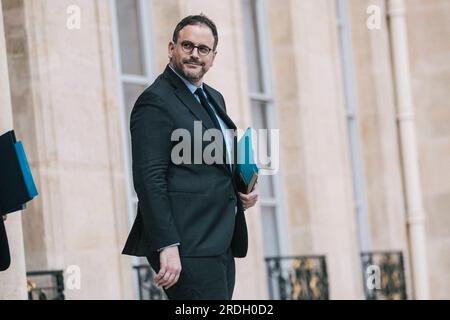 Paris, Frankreich. 01. Juni 2023. Aurelien Rousseau, nach dem Ministerrat im Elysée-Palast neu ernannter Minister für Gesundheit und Prävention. Frankreich. Paris, 21. Juli 2023.Foto von Jeremy Paoloni/ABACAPRESS.COM Kredit: Abaca Press/Alamy Live News Stockfoto