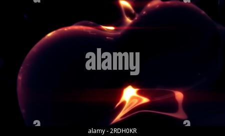 Orangefarbene, lichtdurchlässige, kristalline Glühlampen auf schwarzem BEG – abstrakte 3D-Abbildung Stockfoto
