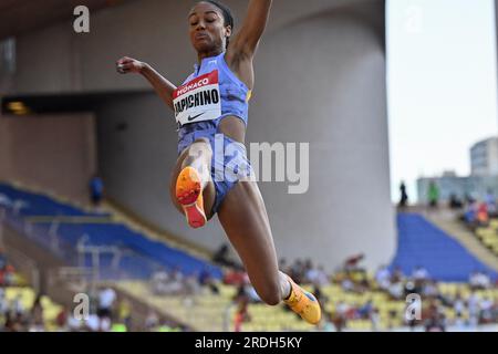 Monaco, Fürstentum Monaco. 21. Juli 2023. Stade Louis II., Monaco, Fürstentum Monaco, 21. Juli 2023, Weitsprung Frauen: Larissa Jachipino (Italien) während der Diamond League - Monaco International Athletics Meeting - Athletics International Credit: Live Media Publishing Group/Alamy Live News Stockfoto