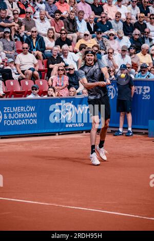 Båstad, Schweden. 2023 07 21. Andrey Rublev schlägt Alexander Zverev im Viertelfinale Daniel Bengtsson Stockfoto